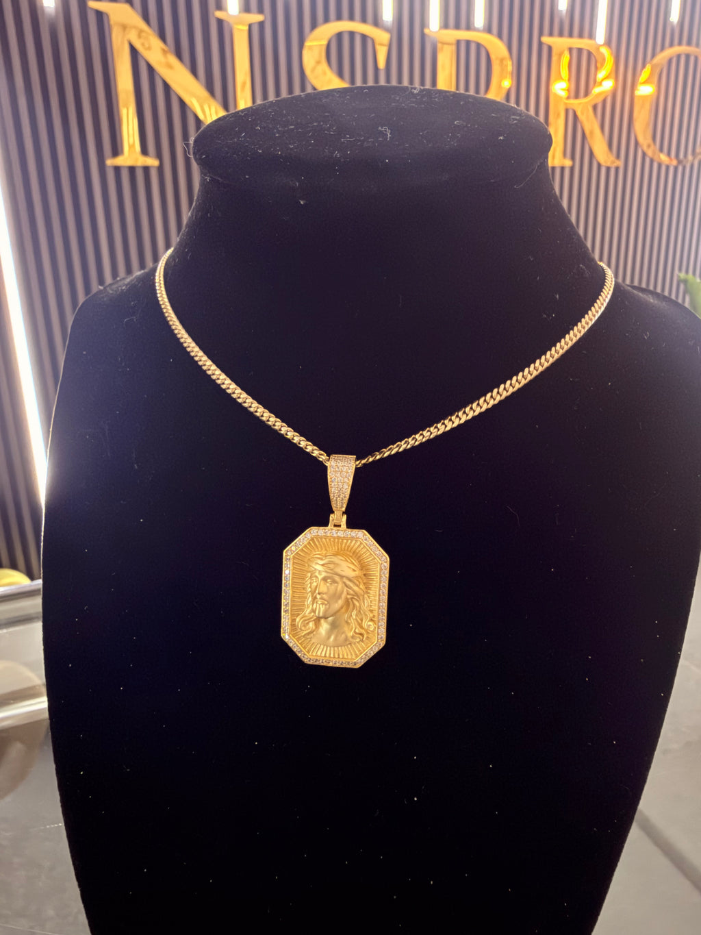 Octagon Radiant Matte Jesus Pendant