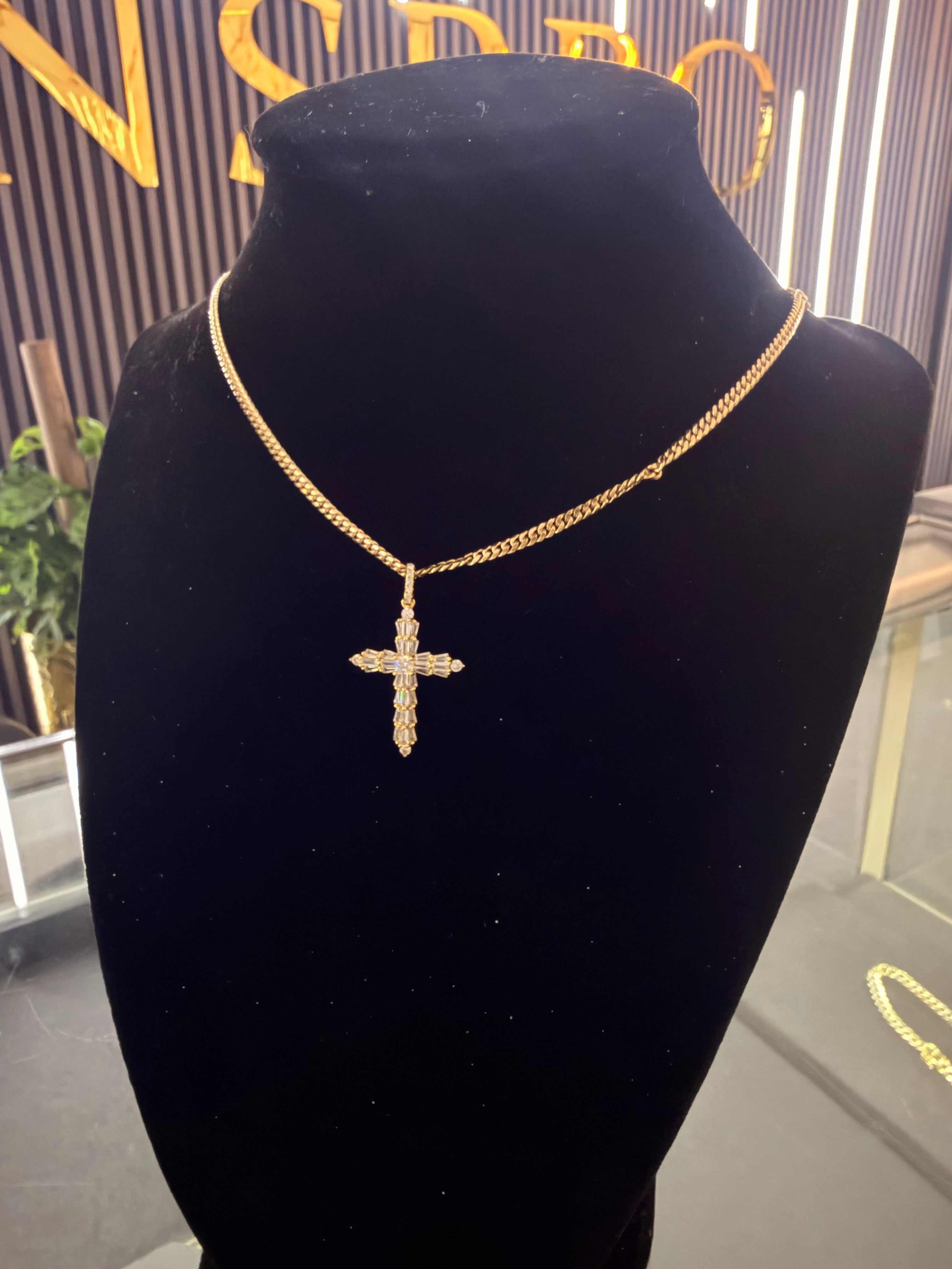 Tapered Baguette Sunburst Cross