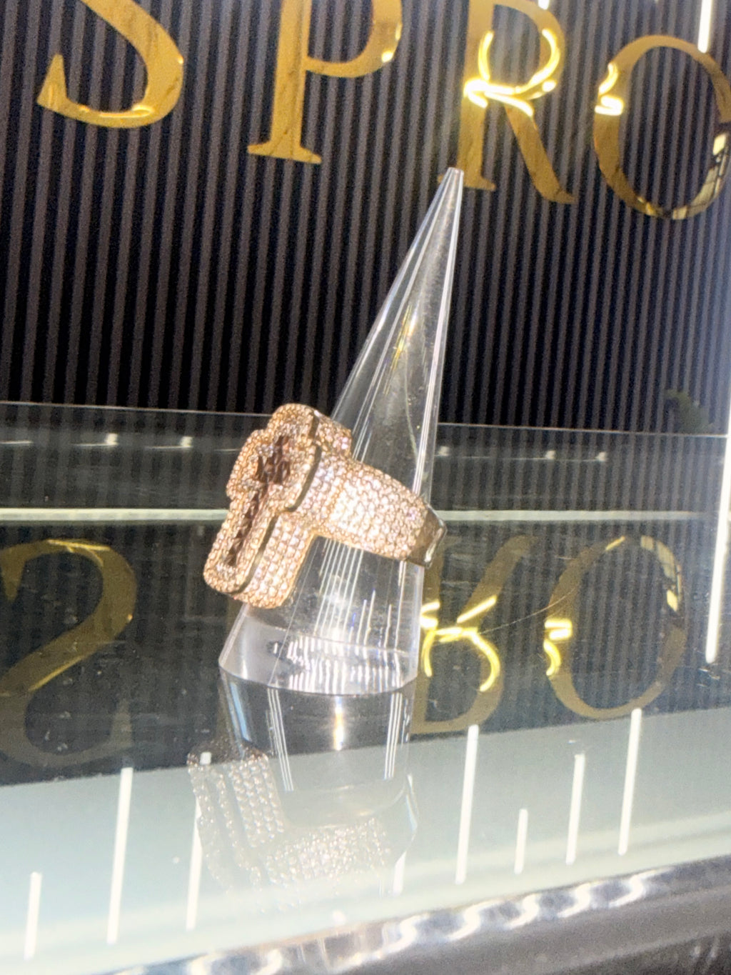 Sortija de Cruz Iced Out (Oro 10K)
