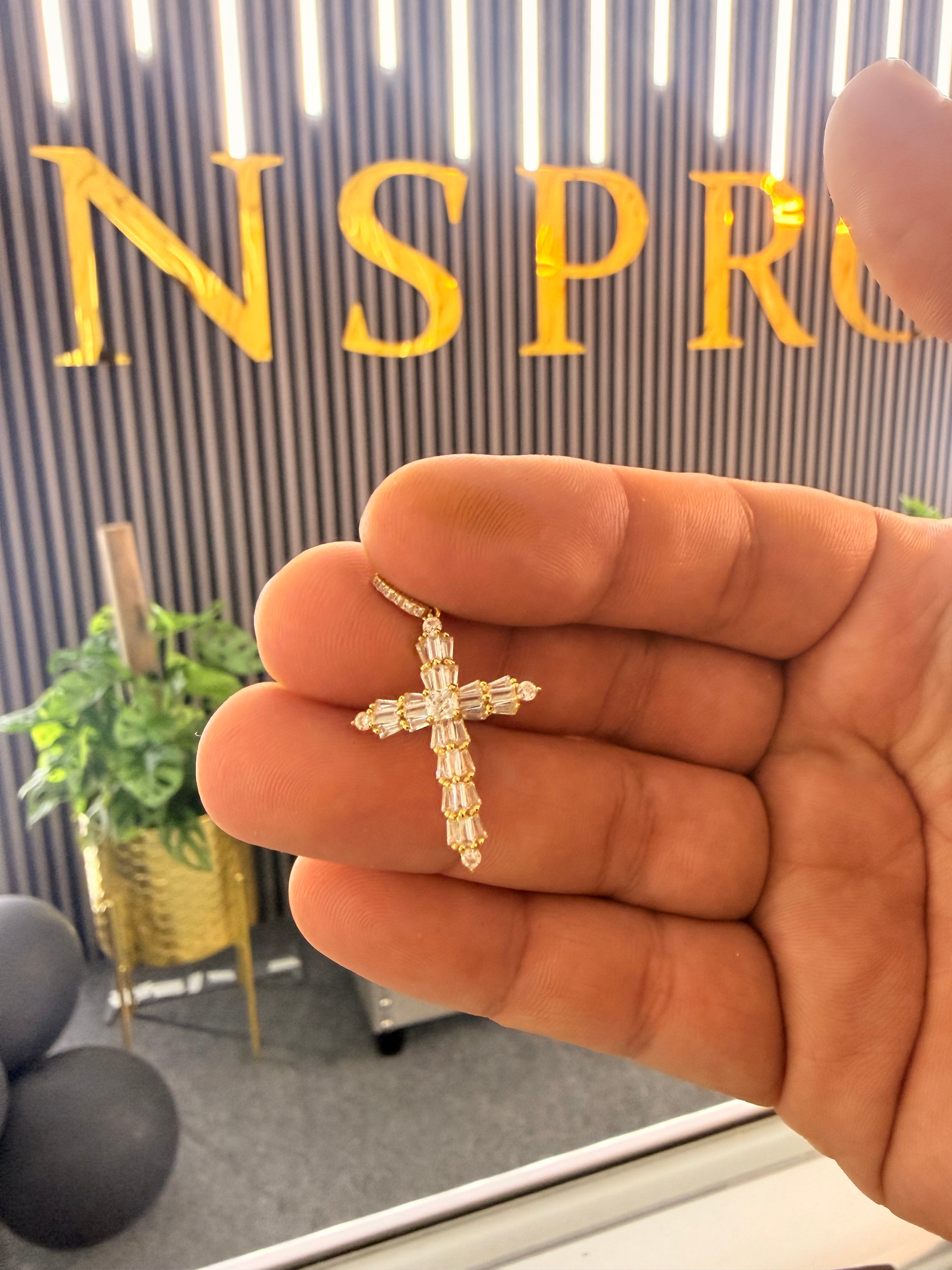 Tapered Baguette Sunburst Cross